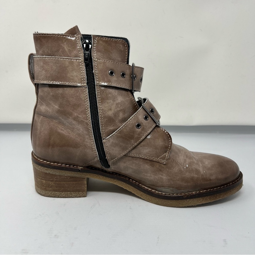 Eric Michael Justina Taupe Patent Leather Side Zipup Boots Women’s EU 41 US 10.5